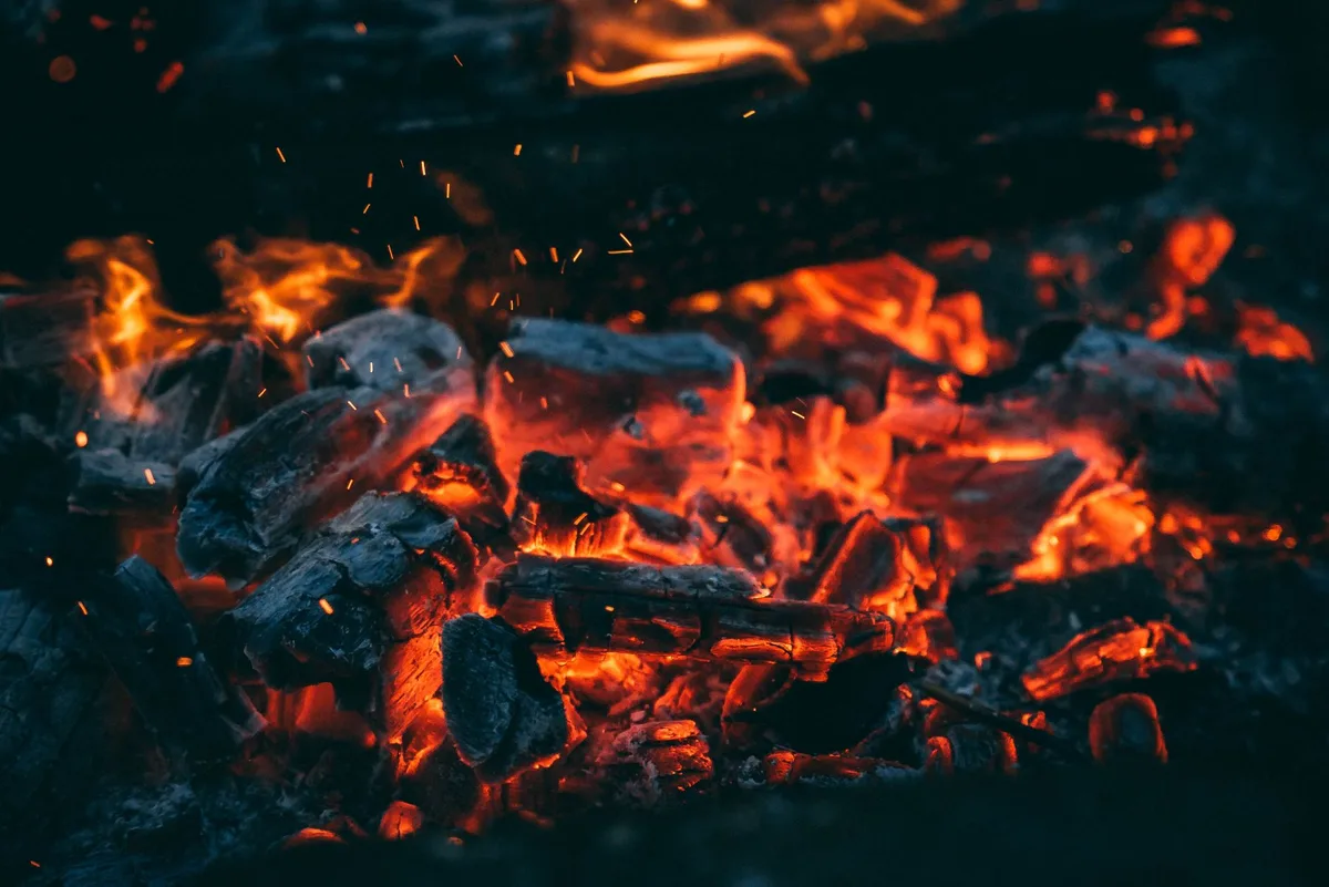 charcoal campfire embers